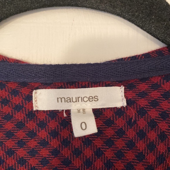 Maurices red and blue hooded button front top. Long sleeve or 3/4 length sleeve. - Picture 3 of 9